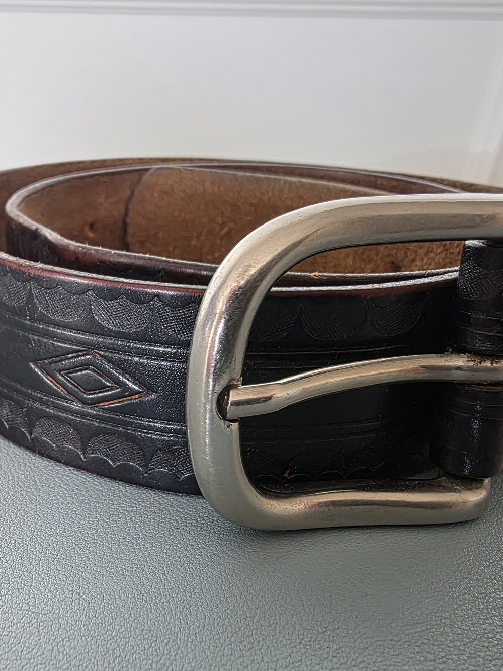 Fossil Full Grain Leather Belt Double Prong Brown Sz 36 - Y2K Moto Gorpcore